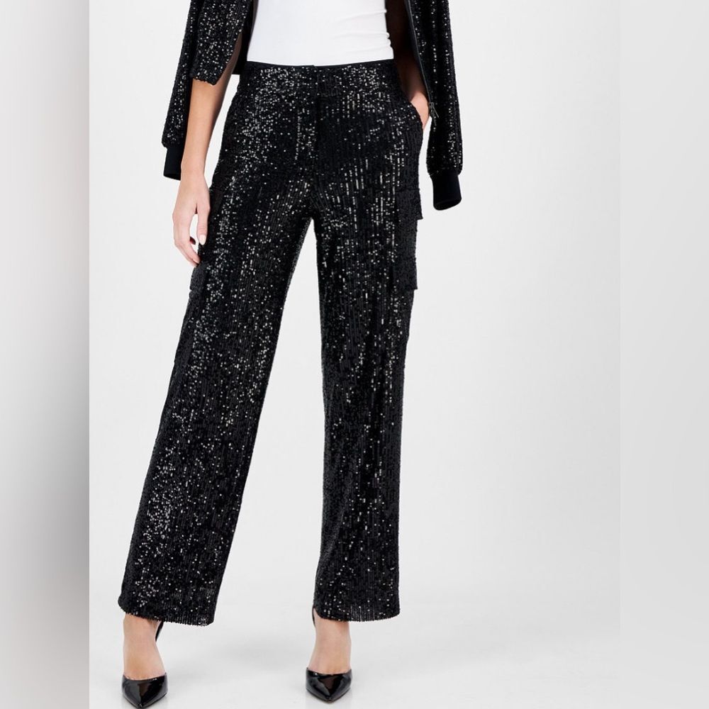 Anne Klein women’s size 16 Sequin Black cargo style Pants with lining NWT
